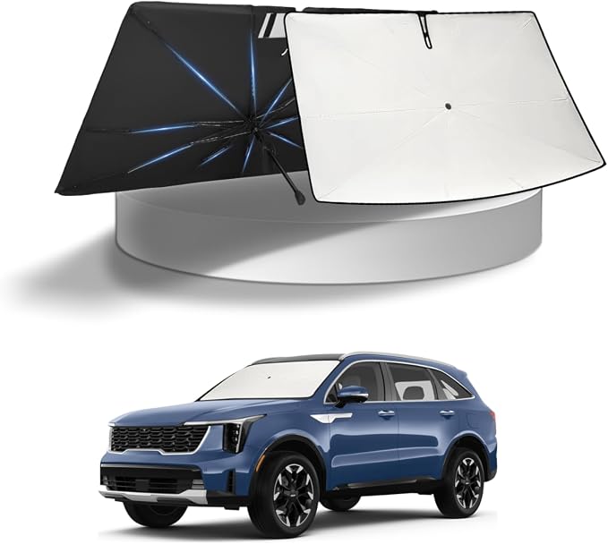 KUST Sun Shade Umbrella for Kia Sorento 2021-2025 2026 | Custom Fit Windshield Sunshade | Foldable Sunshade with Bendable Handle | Blocks Heat & UV Scratch Resistant Keep Your Car Cool Sunshield by KUST