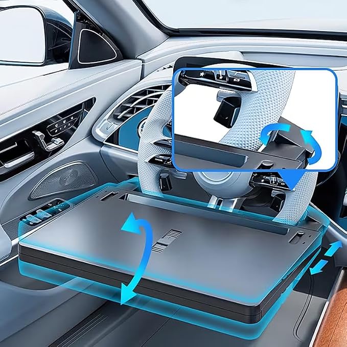 Portable Large Steering Wheel Tray Table for Car - Adjustable Laptop Holder Desk & Food Trays, Car Tray that Fits Over Steering Wheel Cover, Eating Food & Working, Driver Office Accessories - Image 4