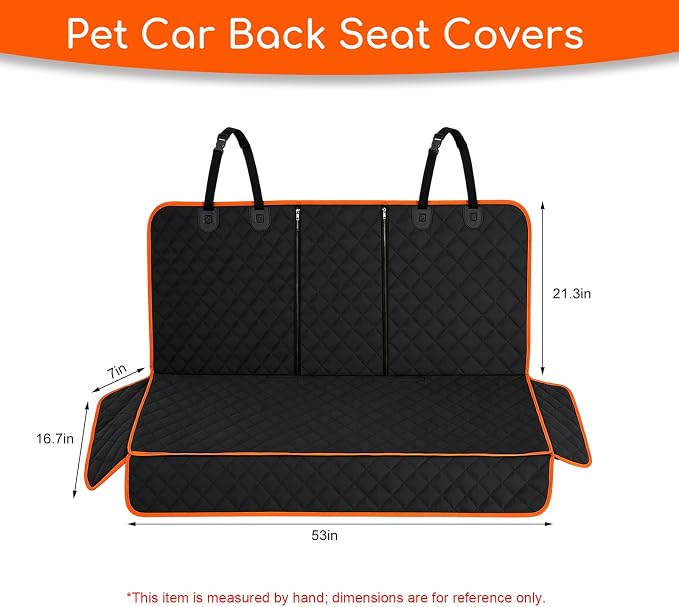 Car Back Seat Cover, Waterproof Non-Slip Pet Rear Seat Protector with Side Flaps, Scratchproof Oxford Cloth Pet Bench Backseat Cover for Most Vehicles, Car Accessories (Black & Orange) - Image 2