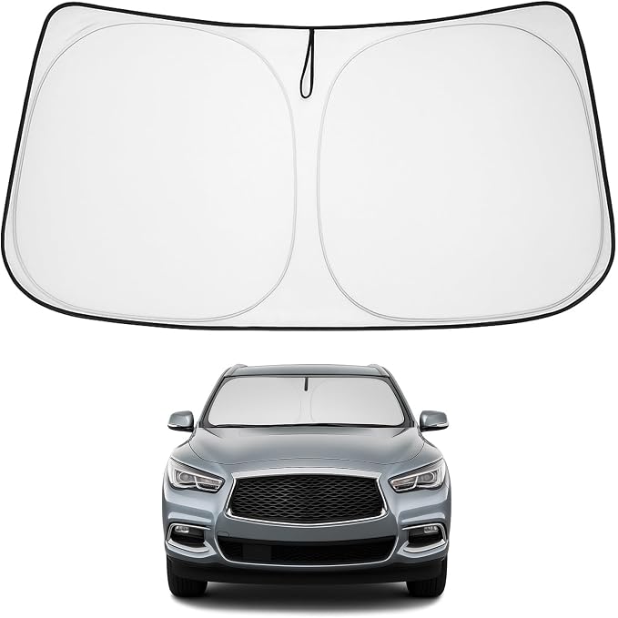 Proadsy Custom Fit Car Windshield Sun Shade for 2014-2021 Infiniti QX60 | 240T Heat Shield, Drops Temp 54°F, Blocks 99% UV, Prevents Dashboard Cracking, Summer Parking & Beach Trips, Easy Twist-Fold by Proadsy