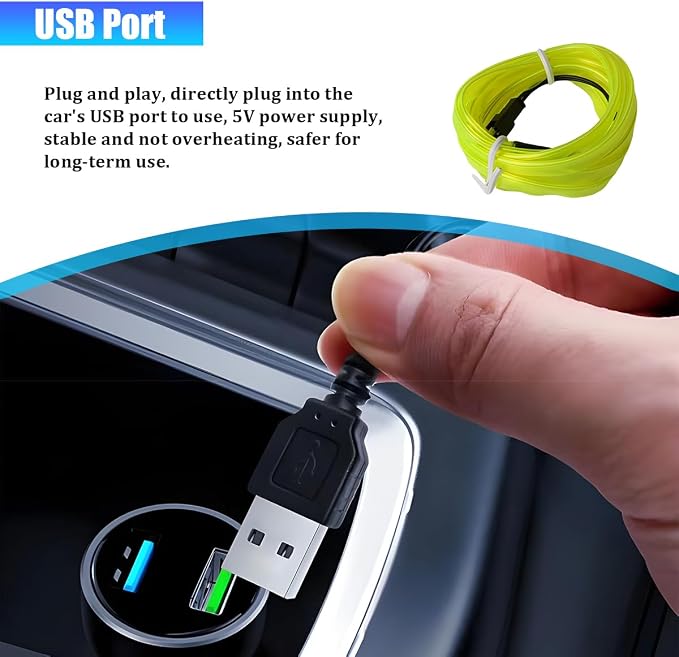 Car LED Strip Lights, 16.4FT 5V Waterproof Flexible Vehicle Ambient Lighting Kits with USB Port, Automotive Lamp Strips Decorations, Universal for SUV Automobile Truck (Fluorescent Green) - Image 4