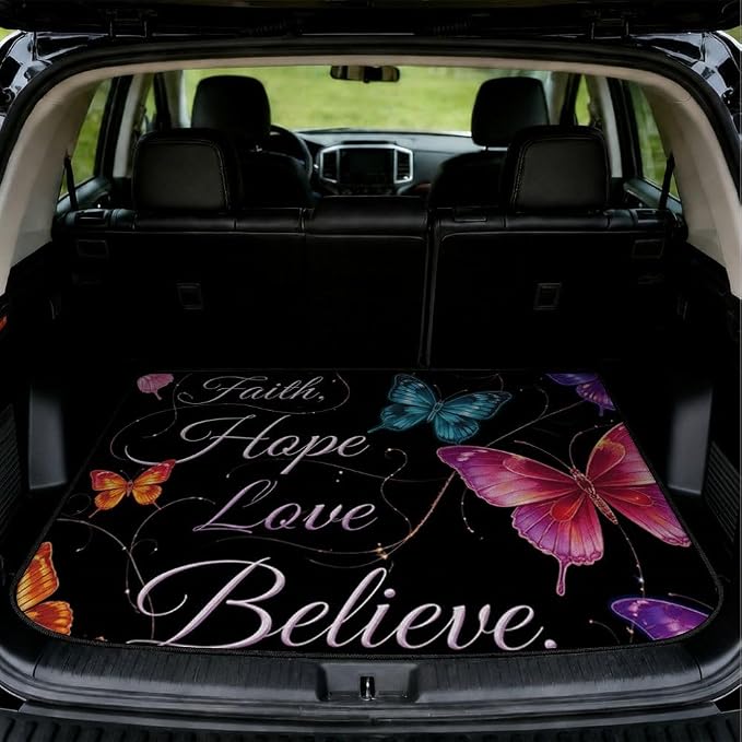 Car Trunk Mat for SUV, 31"x47" Cute Faith Butterfly Cargo Liner Protector | All Weather Universal Cargo Liners for Dogs, Car Accessory for SUVs/Sedan/Wagons, Durable Non-Slip Washable Rear Cargo Mat by Unknown