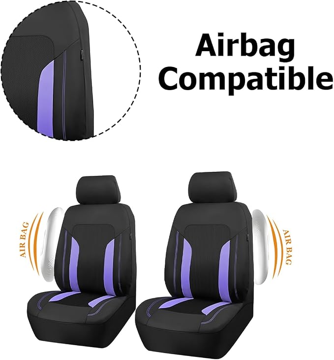 Bittwee Car Seat Covers Full Set, Breathable Automotive Front Seat Headrest Covers, Waterproof Comfortable Vehicle Seat Headrest Protection Accessories, Universal Fit (Purple) - Image 2