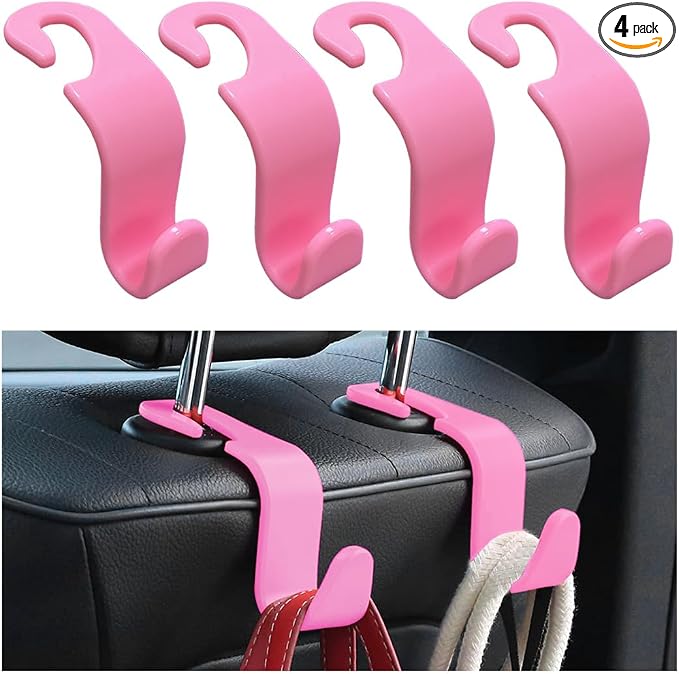povtii 4PCS Car Seat Headrest Hook, Auto Back Seat Hanging Storage Organizer, Vehicle Seatback Hanger Holder for Purse Handbag Coat Umbrella, Universal Interior Car Accessories (Dark Pink) by povtii