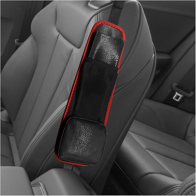 Leather Car Seat Side Organizer, Multi-Pocket Hanging Storage Bag, Front Seat Gap Holder for Phone Wallet Glasses, Universal Auto Accessories for SUV Truck RV(BlackRed) by Unknown
