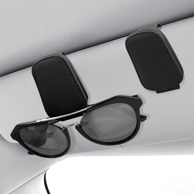 2-Pack Magnetic Sunglass Holder for Car Visor - Suede （Black） | Premium Suede Wrapped, Aluminum Core, Magnetic Grip, Clip to Visor, Holds Eyewear/Cards, Fits Most Vehicles - Image 7