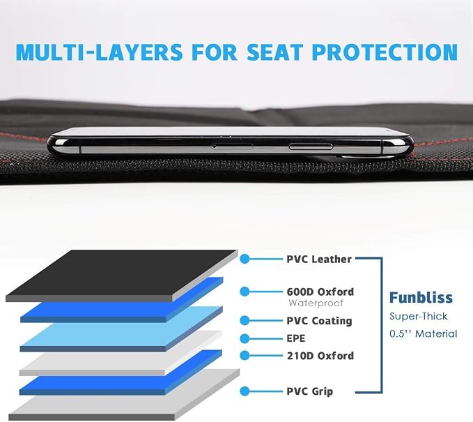 funbliss car seat Protector for Child car seat Beige Thick Padding Carseat Kick Mat with Organizer Pockets,Waterproof 600D Fabric,Vehicle Dog Cover Pad for SUV Sedan Leather Seats（2 Pack） - Image 5