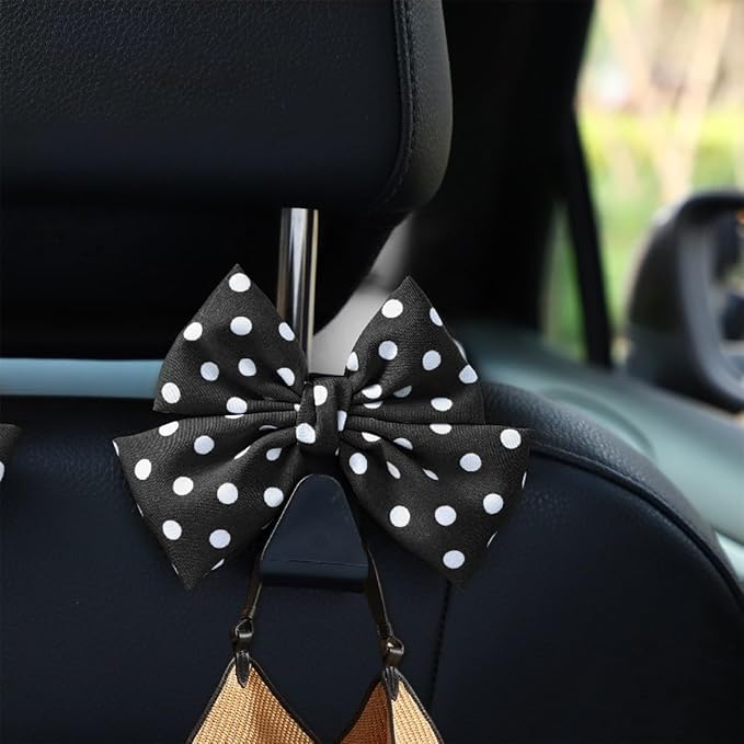 Mandark 2PCS Bow Car Headrest Hooks for Bags, Black/Polka Dot | PVC construction, clip-on installation keeps items off the floor, fits most cars, SUVs, and trucks, car interior accessories - Image 6