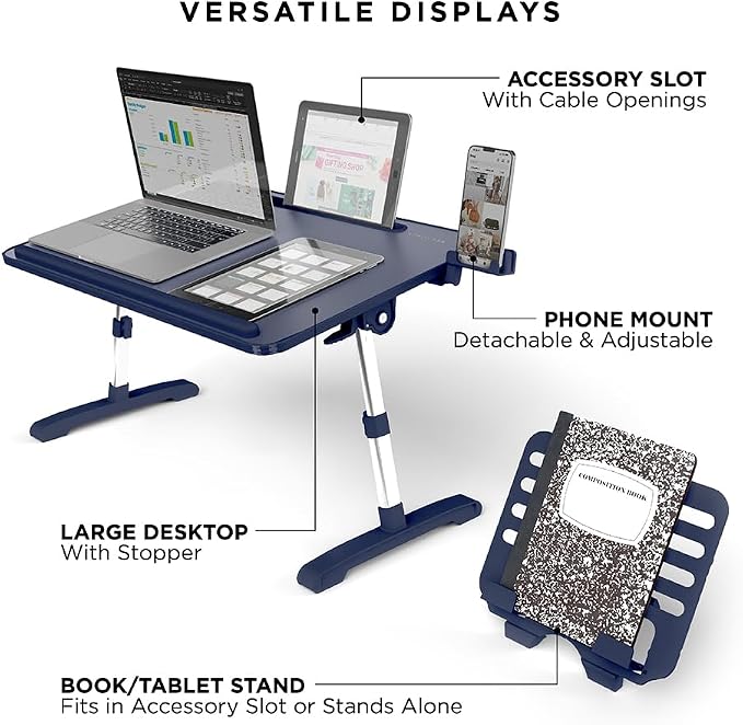 Limitless TotalDesk Portable Workstation and Lap Desk with Adjustable Height & Tilt (Navy) - Image 7