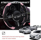 povtii Car Steering Wheel Cover, 15 Inch Leather Breathable Auto Steering Wheel Protector, Comfortable Non-Slip Vehicle Steering Wheel Covers, Universal Interior Car Accessories (Black+Pink) - Image 2