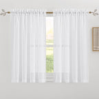 RYB HOME White Semi Sheer Curtains for Small Window 45 inches Long | Light Filtering Privacy, Boho Country Rustic, Kitchen Cafe Bathroom RV Camper, Rod Pocket,White, W34 x L45, 2 Panels by RYBHOME