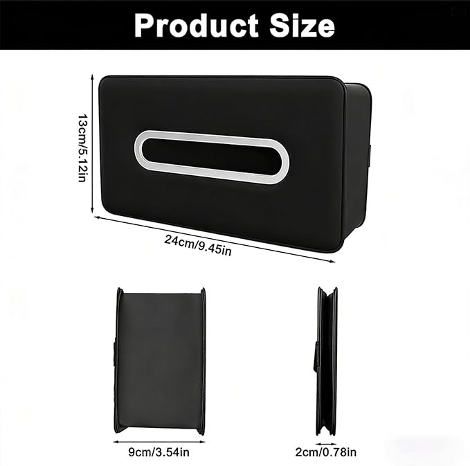 Upgraded Car Tissue Holder, Premium PU Leather Backseat Tissue Case Holder for 100-150 Regular Size Tissues,Foldable Tissue Holder 9.45 × 5.24 × 3.54 in, Black - Image 2