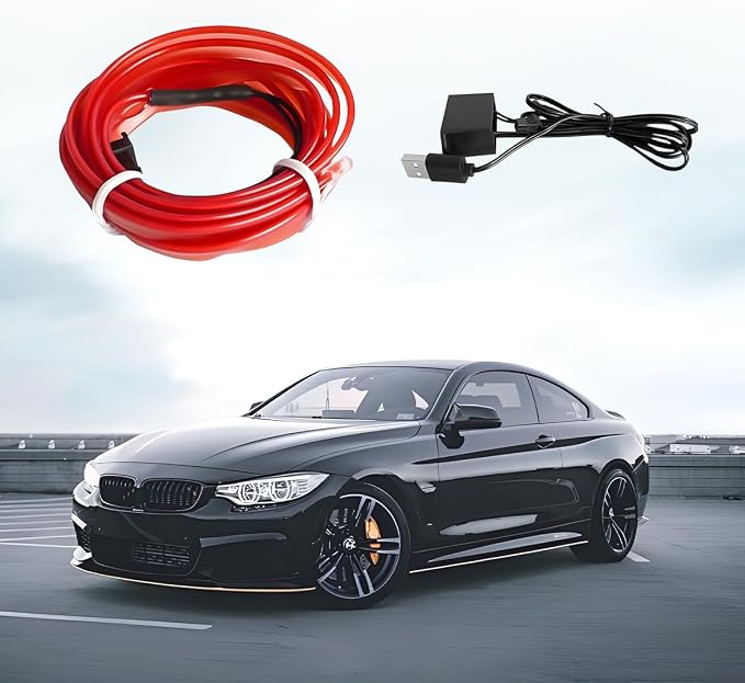 EL Wire Car LED Strip Lights, 16.5FT 5V USB Vehicle Ambient Lighting Kit with Fuse Protection, Automotive Interior Neon Decoration Lamp with 5mm Sewing Edge, Universal Fit (Red) - Image 6