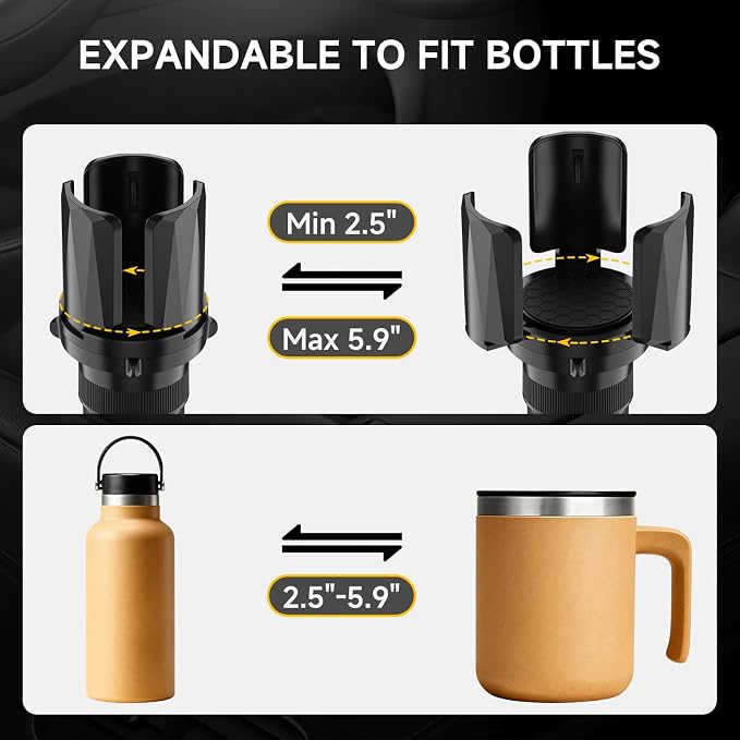 DYLEN Large Cup Holder Expander with Expandable Arms, Fits 2.5-5.9" Bottles | Cup Holder Adapter Fits Owala/YETI/Hydro Flask/Stanley 12–64 oz; Most Large Bottles; Compatible with Round Cup Holders - Image 4