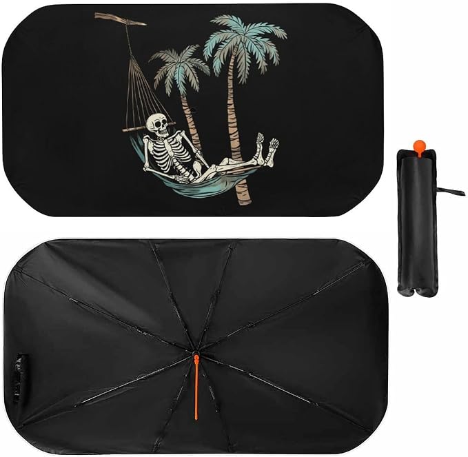 Cartoon Skeleton Palm Trees Car Windshield Sun Shade Foldable Umbrella Auto Sunshade for Car Truck SUV-Blocks Sun Visor Protector-Keeps Your Vehicle Cool by Foruidea