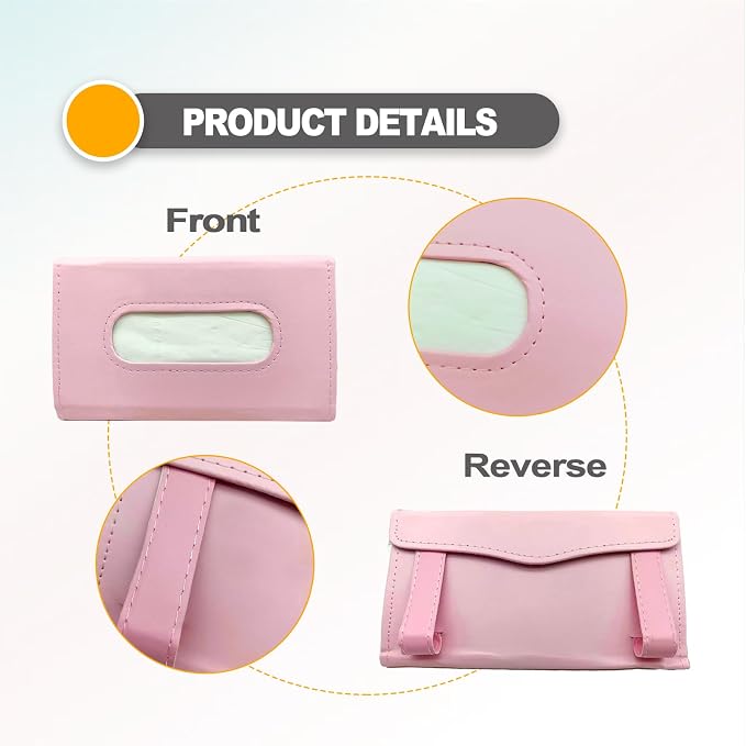 Premium PU Leather Car Tissue Holder Visor for Universal Auto,Tissue Case Holder Seat Back with Tissue Refill, Car Tissue Holder (Pink) - Image 3