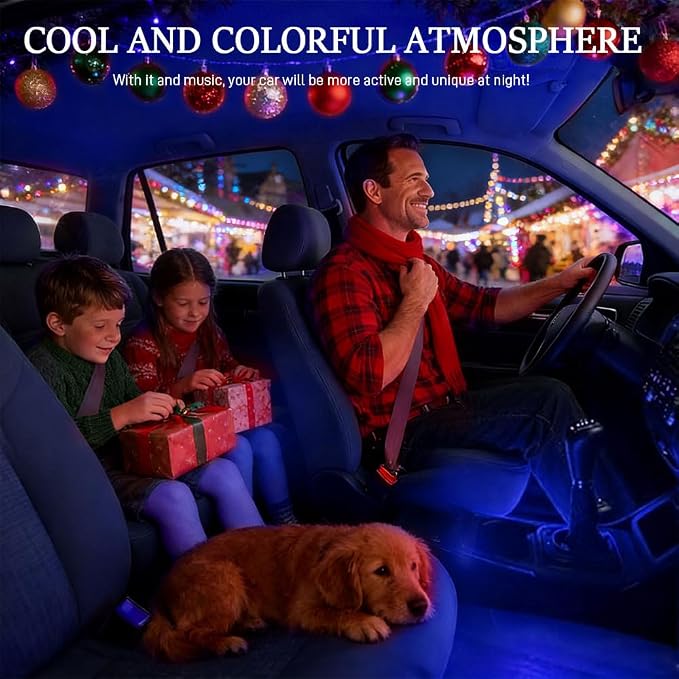 Car LED Strip Light, Interior Car Lights, 12V 24 LED Auto Atmosphere Lamps with Cigarette Lighter, Auto Lamp Ambient Night Light Strip Lighting Kit for Vehicles (USB/Blue) - Image 5
