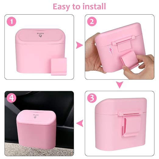 Accmor Car Trash Can with Lid, Leakproof Vehicle Garbage Organizer Holder Bin with 60 Pack Trash Bags, Mini Auto Dustbin Accessories Storage Container for Vans, SUVs, Office (Pink) - Image 4