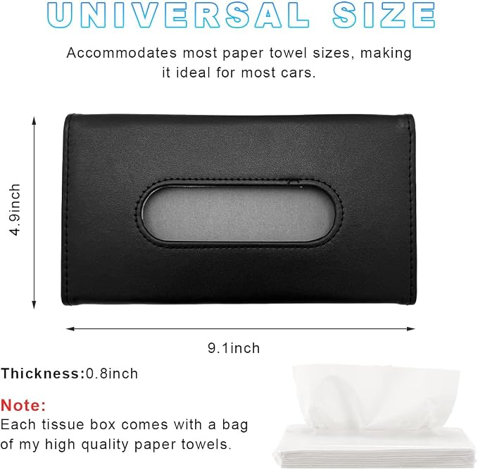 Ohleats Car Tissue Holder, Leather Sun Visor Napkin Holder, Auto Backseat Tissue Mask Case Dispenser for Most Vehicles, Universal Interior Car Accessories Hanging Tissues (Black) - Image 2