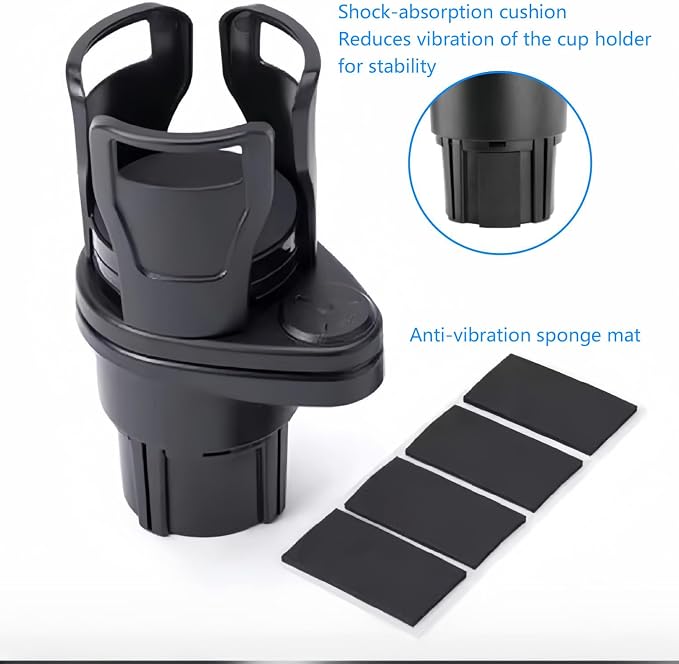 Car Cup Holder Expander, 360° Rotatable Dual Cup Holder Insert, Adjustable 7-16cm Large Drink Holder for Yeti Hydro Flask, Anti-Vibration 2-Tier Vehicle Cup Organizer for Most Car Interior - Image 5