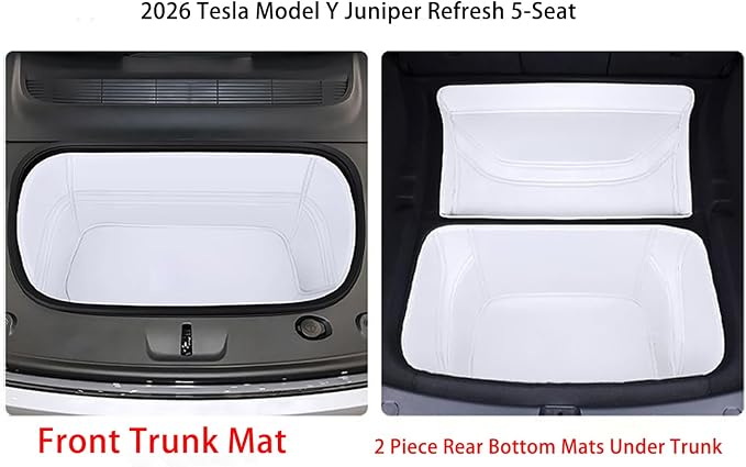 Compatible with Tesla Model Y 2026 Juniper(Not fit Standard) Full Cover Frunk Mat & Rear Lower Trunk Storage & Inner Storage Mat White Premium Leather Water & Custom Fit - Image 2