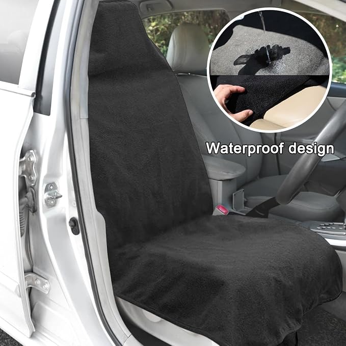 DXNQ Waterproof Car Towel Seat Cover, Sweating Non-Slip Premium Towel Carseat Cover Protector, Universal Soft Machine Washable Car Truck SUV Front Seat Cover for Gym Workout Beach Hiking (Black) - Image 5