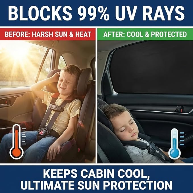 XCBYT Magnetic Car Window Shades for Side Window, 100% Blackout Privacy | 4-Pack 100% blackout privacy & UV cooling for camping & naps. Magnetic attach (iron frames only) for up to 33-inch windows - Image 2