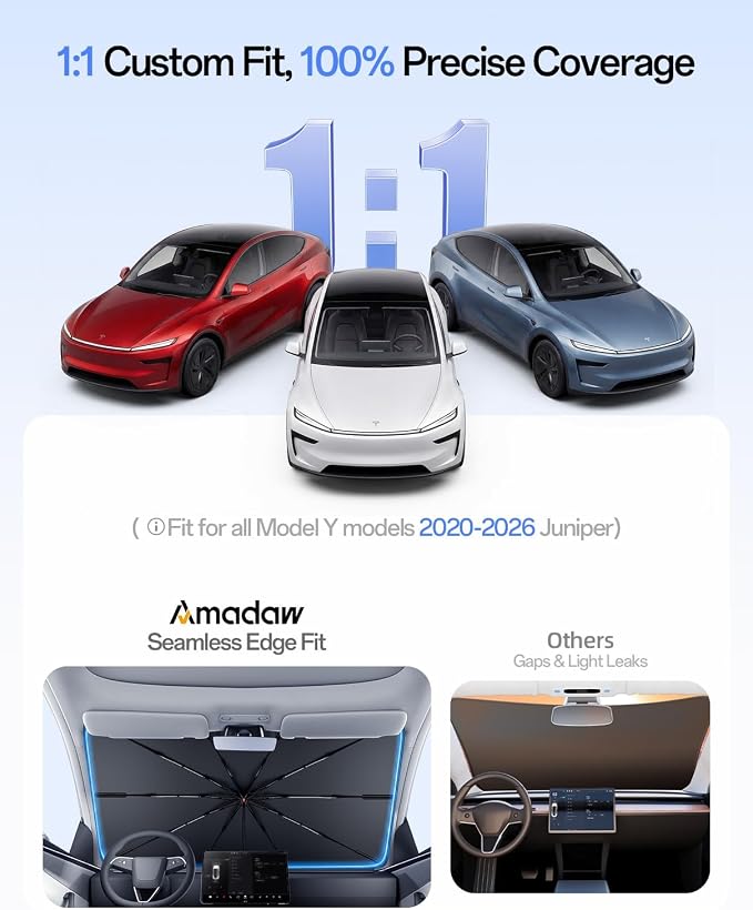 Windshield Sun Shade for Tesla Model Y 2020-2026 (Include Juniper) | Foldable Umbrella Sunshade with 100% UV Block, Multi-Layer Heat Insulation, Keeps Car Cooler, Summer Car Accessory - Image 4
