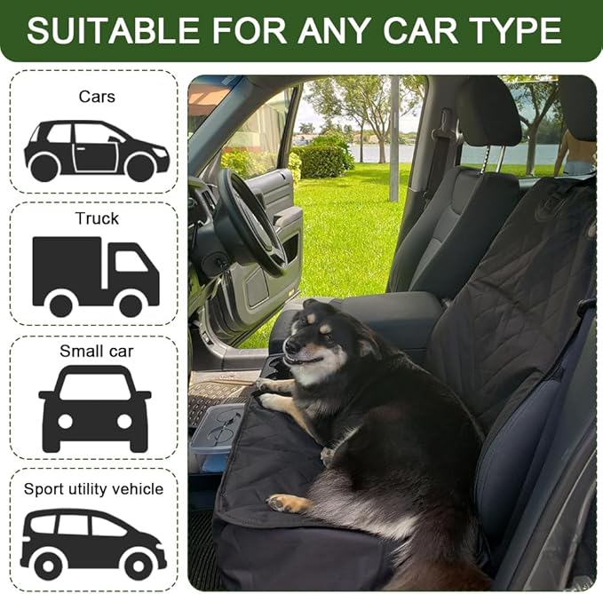 Waterproof Front Seat Car Cover, Car Seat Covers for Dogs, Nonslip Pet Passenger Seats Cover Protector, Car Accessories Scratch-Proof Pet Front Covers Universal Fit Most Auto Trucks SUVs (Black) - Image 5