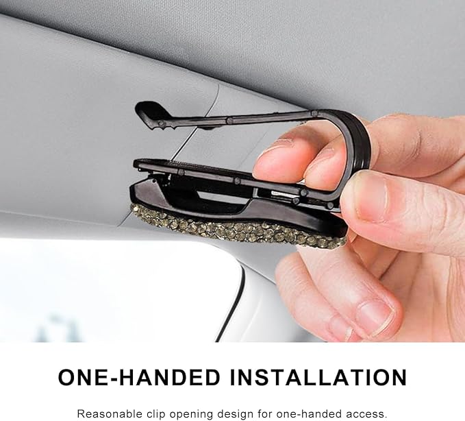 2 PCS Glasses Holders for Car Sun Visor, Bling Crystal Rhinestones Car Sunglasses Holder with Ticket Card Clip, Eyeglasses Hanger Mount for Women Girls, Car Interior Accessories (Gray) - Image 6