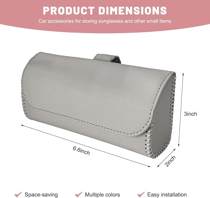 Sunglasses Holder for Car Visor, Auto Sunshade Eyeglasses Storage Case with Hidden Magnetic Closure, PU Leather Sunglass Protective Box for Most Vehicles Sun Visors (Light Gray) - Image 2