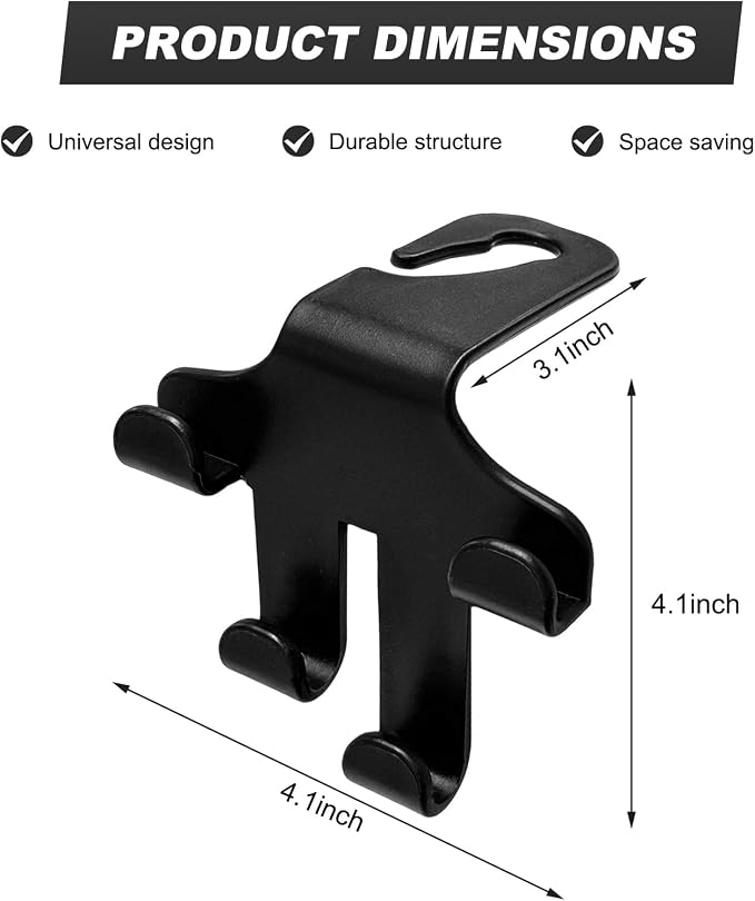 Car Seat Headrest Hooks, 4-in-1 Sturdy Car Seat Back Hanger Multifunctional Hanging Holder, Heavy Duty Auto Storage Hook Organizer for Handbags Purses Coats Grocery Bags - Image 2