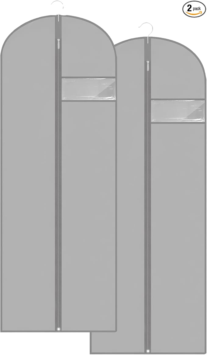 Dress Bags for Gowns Long, 65'' Garment Bags for Hanging Clothes, Suit Bag Cover for Storage and Travel, 2 Pack (Grey) by LXLOVESMEggRings