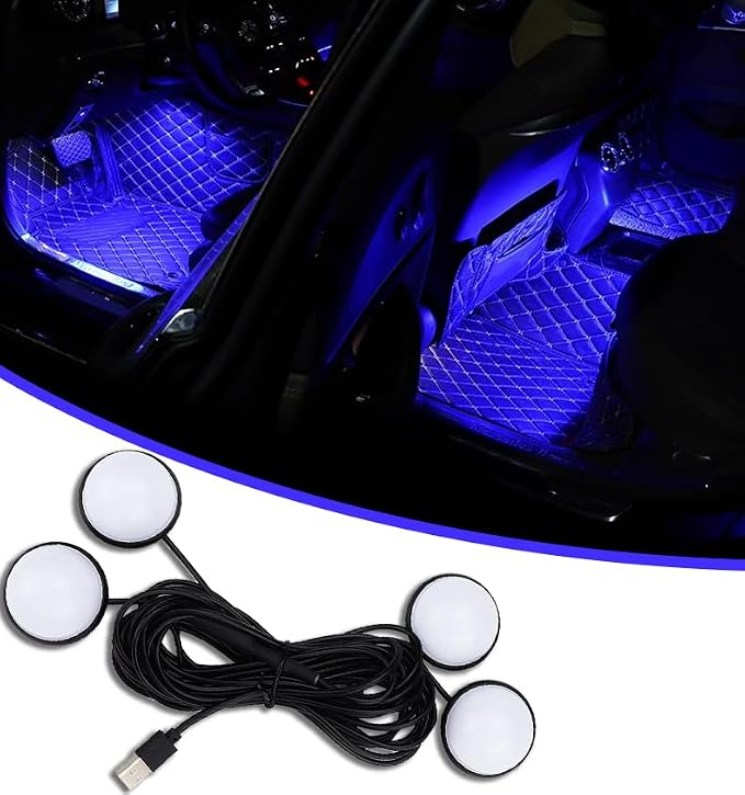 4 in 1 Car Interior LED Ambient Light Kit, Blue | 5 Volt USB power, adhesive install, front and rear cables, fits most cars, SUVs, and trucks, car interior accessories by Unknown