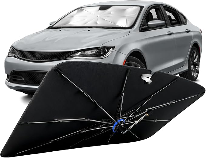Windshield Sun Shade for Chrysler 200 2011-2017 with 360° Rotating Shaft | Custom Fit Umbrella Sunshade for UV Blocking, Interior Heat Protection, Easy Storage, UPF 50+ Cool Windshield Cover by Lonyaqui