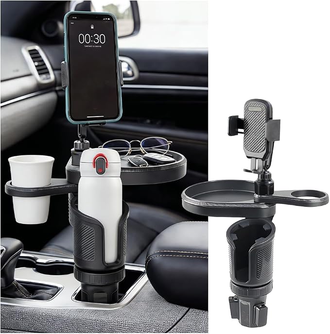 Car Cup Holder Tray, 3 in 1 Multifunctional Vehicle Food Water Bottle Phone Holder Expander Adapter with Adjustable Base, Detachable Auto Interior Food Tray Table, Universal Fit (Carbon Fiber) by Unknown