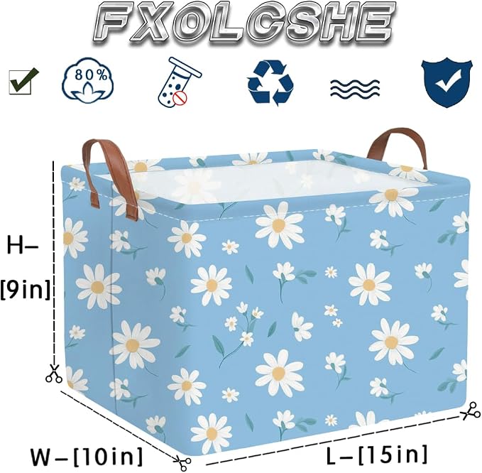 Rectangular Daisy Storage Basket,Kids Laundry Hamper,Waterproof foldable kids laundry basket,Blue Baskets,Books Box,Flower room decor(Daisy) - Image 8