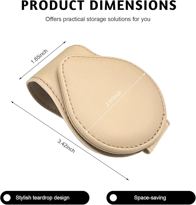 Magnetic Sunglass Holder for Car Visor, Leather Vehicle Sunglass Hanger Clamp Card Holder with Magnet, Universal Eyeglass Clamp Visor Ticket Organizer for Cars Trucks SUVs (Beige) - Image 2