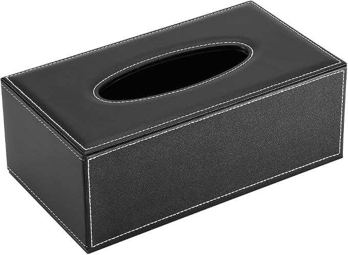 KINGFOM Rectangular PU Leather Tissue Box Cover - Facial Tissue Paper Napkin Holder for Bathroom, Home, Office, Car Automotive Decoration with Magnetic Bottom(Black) - Image 3