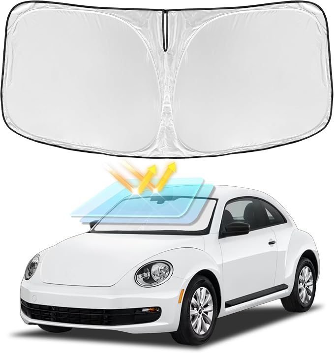 for Volkswagen VW Beetle 2012-2019 Windshield Sun Shade - 4 Layers | Car Sunshades for Front Windows Shade Cover Custom Fit Beetle Sun Visor 250T Retractable Shade Blocks UV Rays Car Accessories by ZOIBVCARSUNSHADE