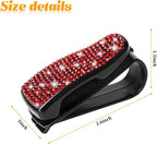 HZEL 2PCS Bling Sunglasses Holder for Car Visor, Crystal Rhinestone Sun Visor Eyeglasses and Ticket Card Mount Clip, Shiny Diamond Auto Glasses Hanger Holder, Universal for Vehicles (Red) - Image 2