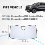 Windshield Sun Shade for 2022-2026 Refreshed Chevy Silverado 1500/GMC Sierra 1500, 2024-2026 Silverado/Sierra 2500HD 3500HD Front Windshiled Sun Visor UV Protection Foldable Sunshade - Image 4