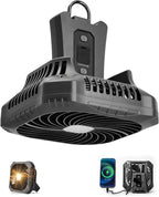 Odoland Portable Camping Fan with LED Lantern, 40H Rechargeable Battery Fan | Quiet Tent Fan with Hanging Hook for RV Car Beach Outdoor Hurricane Emergency Outages, 4-Speed Wind & 3-Color Light, Black by Odoland