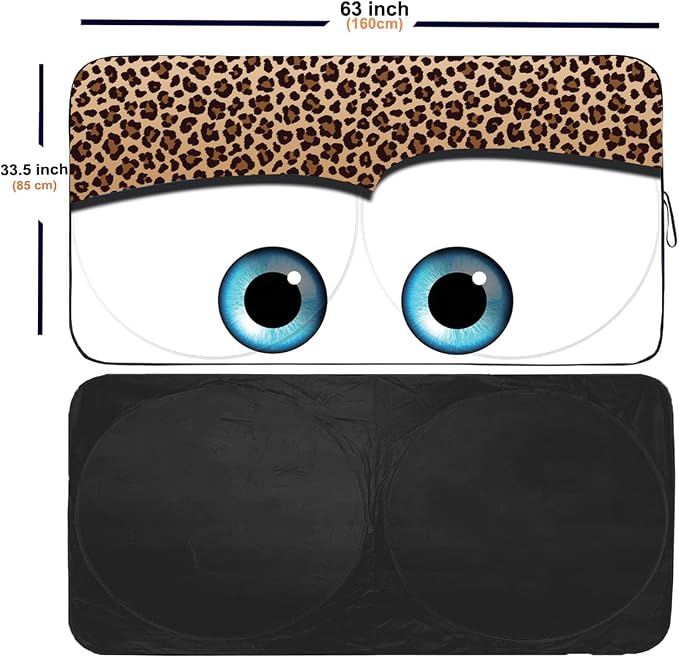GVEN Windshield Sun Shades Car Sun Shade Protector Blocks UV Rays for Full-Size Sedan & SUV, Mid-Size SUV, Sports Cars, Wagon and Mid-Size Pickup Truck Car Accessories(Leopard Eyes, L) - Image 2