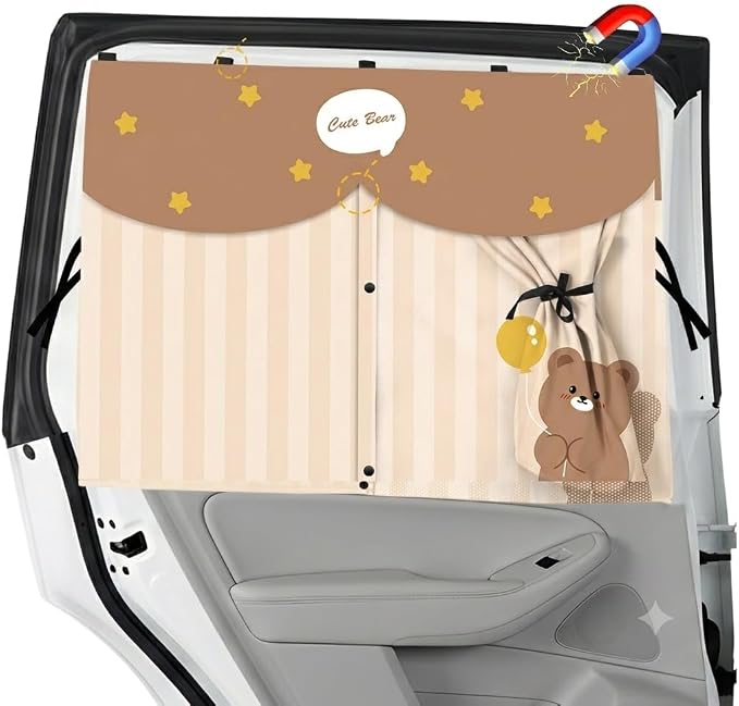 Magnetic Car Window Shades for Baby 1 Pack Cartoon Sun Shade for Side Window Double Layer UV Protection No Suction Cups Required Car Curtains for Toddlers, Fits Most SUVs & Sedans (Balloon Bear) by Unknown