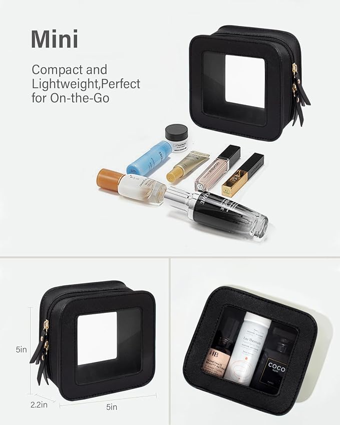 KOTORA Clear Makeup Bag Set for Women Portable Clear Make up Bag Cute Waterproof Travel Cosmetic Bag Toiletry Bag for Car Essentials Bag (Black) - Image 3