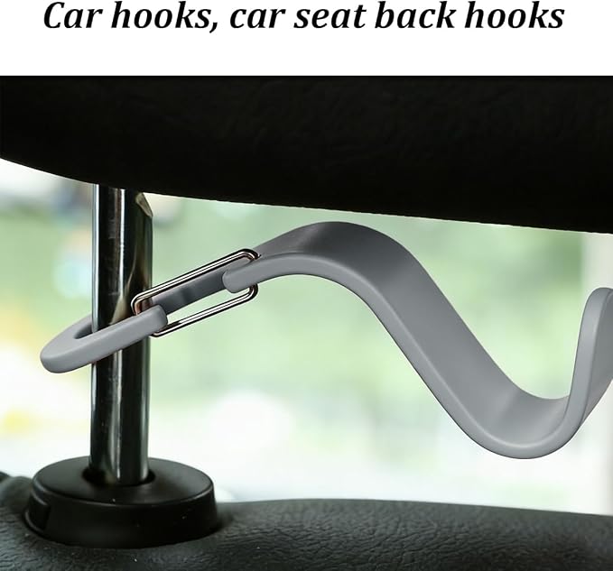 4PCS Car Seat Headrest Hook, Multi-Purpose Seat Back Hanger Purse Bag Handbag Organizer, Auto Interior Backseat Storage Hook Holder for Coat Hat Grocery Umbrella, Universal Fit (Gray) - Image 3