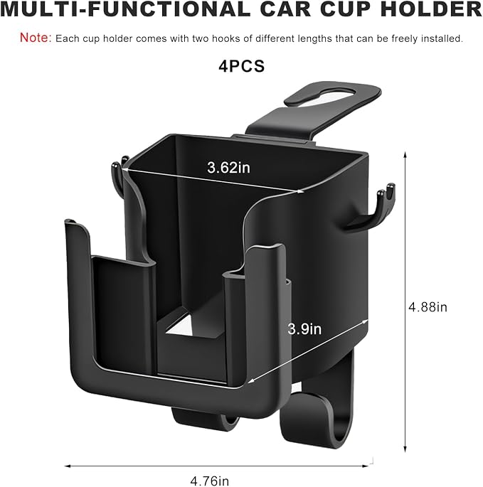 4 PCS Headrest Cup Holder for Car Back Seat, Auto Bottle & Phone Holder with Headrest Hooks, Multifunctional Plastic Back Seat Organizer for Phones Drinks Bags, Car Accessories - Image 2