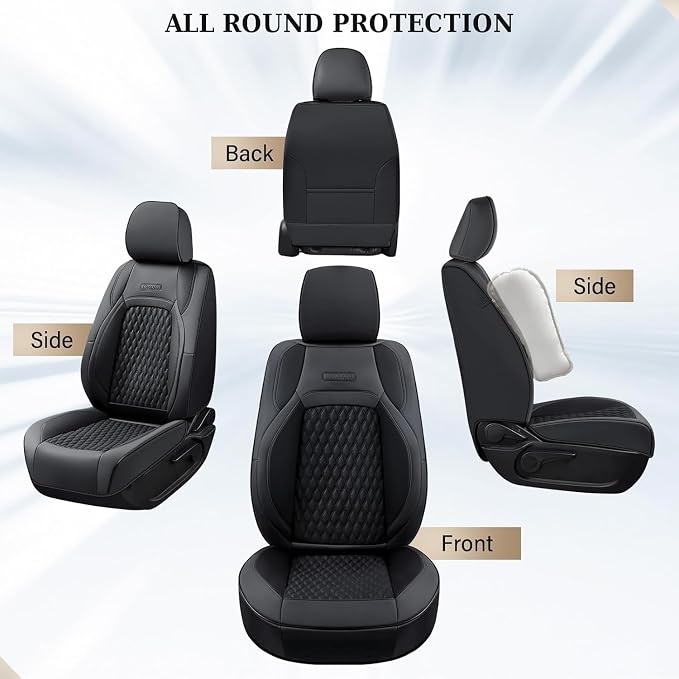 Coverado Custom Fit Front Seat Covers for Chevy Silverado/GMC Sierra 2007-2025 1500, 2015-2025 2500HD 3500HD Crew/Double/Extended Cab – Faux Waterproof Leather (Black) - Image 6