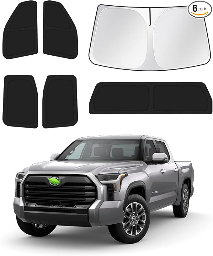 Canvcle Windshield Sun Shade for 2022-2025 2026 Toyota Tundra Sunshade Side Rear Window Shade Cover Sun Visor Shield Privacy Protection Keep Vehicle Cool Black 6PCS by Canvcle
